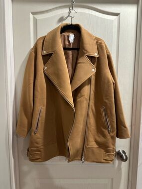 Oversized Camel Moto Pea Coat